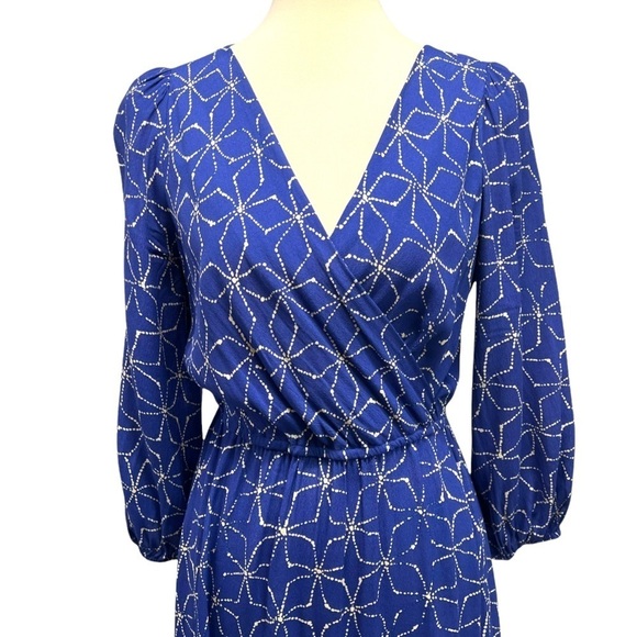Plenty by Tracy Reese Blue Pinwheel Print Faux Wrap Asymmetrical Ruffle Dress S - Picture 4 of 10